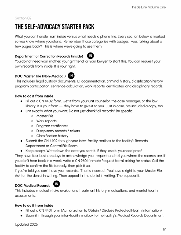 Preview of an interior page: The Self-Advocacy Starter Pack